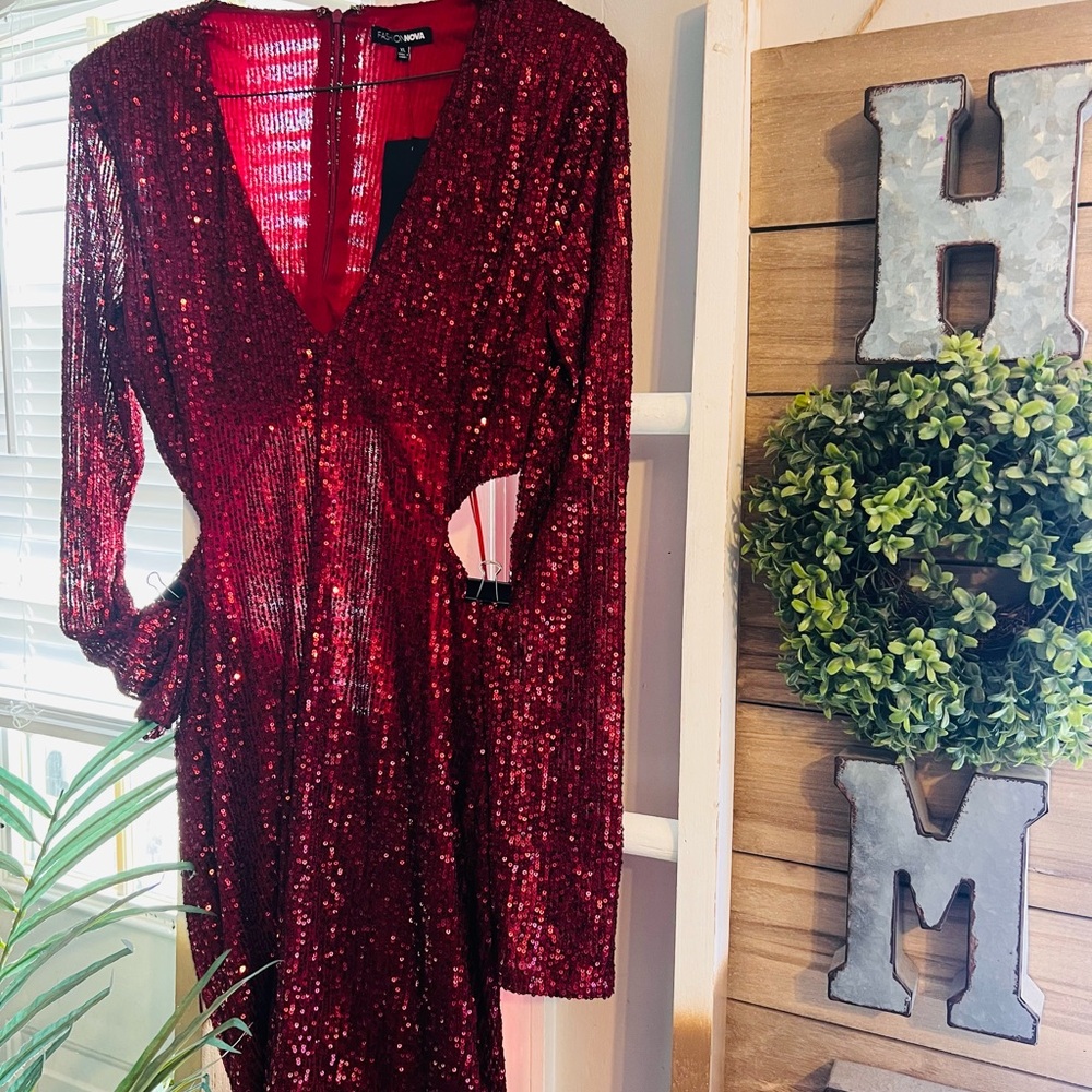 FASHION NOVA Burgundy Sequin Mini Dress - Picture 7 of 17